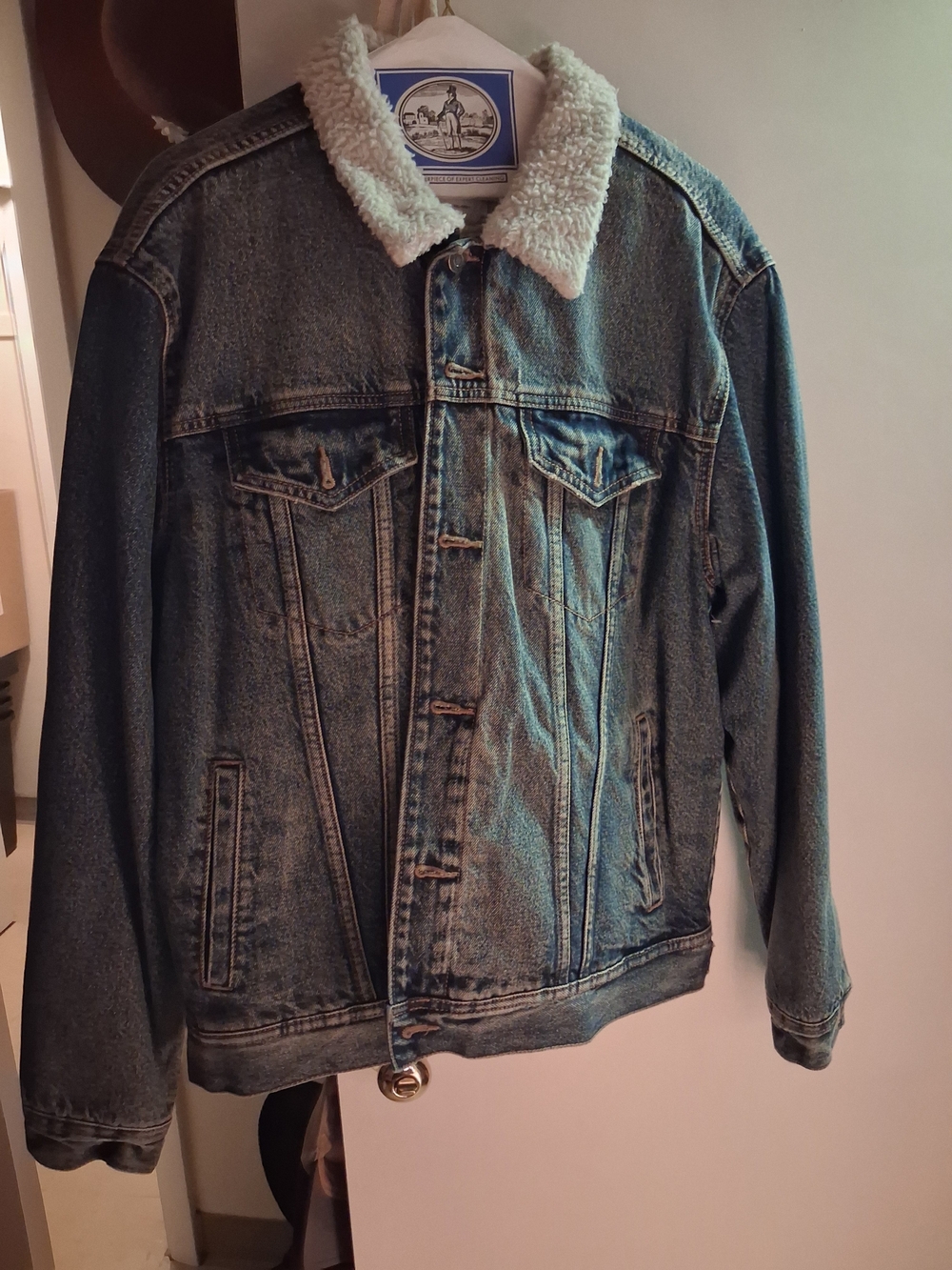 Men's Denim Sherpa Jacket - Blue with Cream Collar
